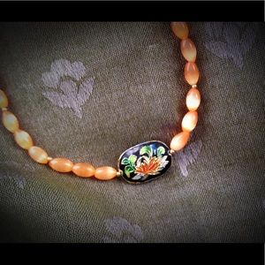 Cat's eye and Champleve' beads hand strung 18" GF